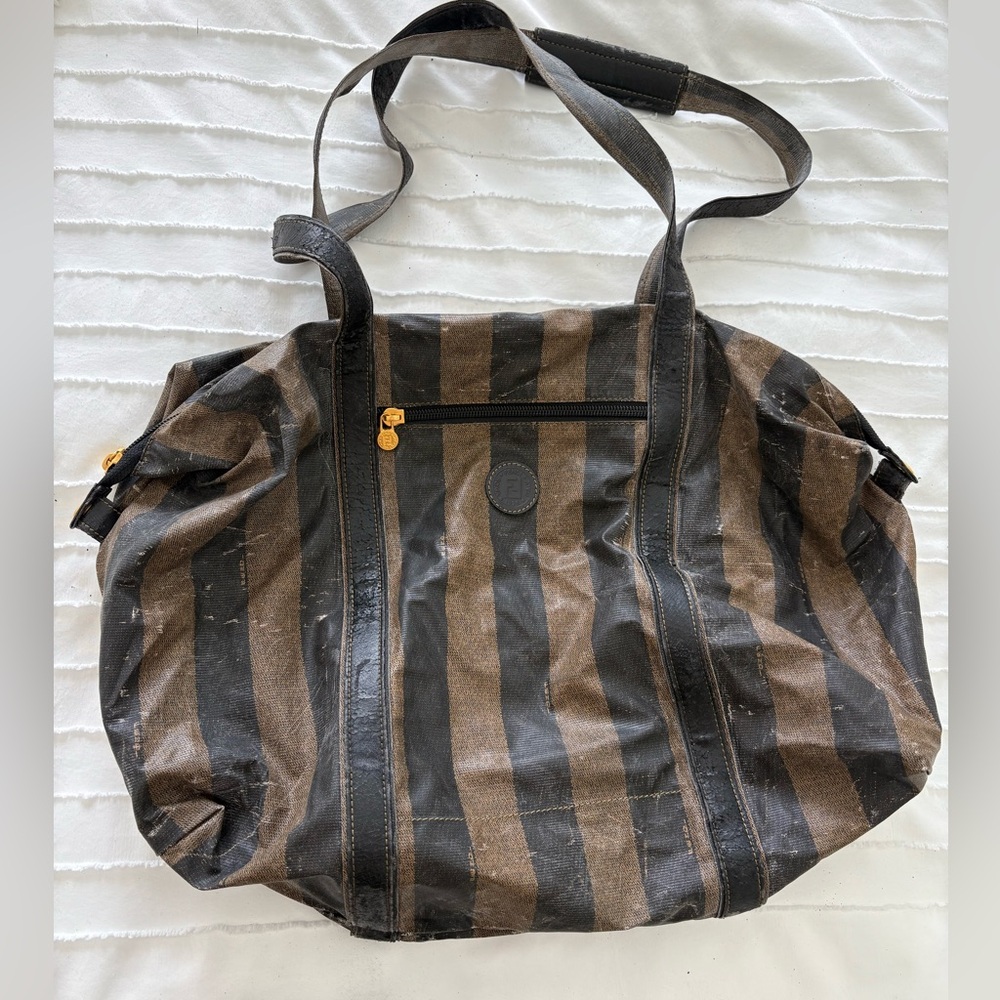 Vintage Fendi Striped Black and Brown Tote Bag